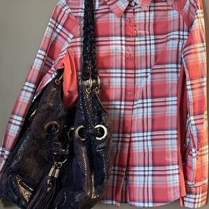 Micheal Kors Python-Embossed blue/navyLeather large hobo bag.